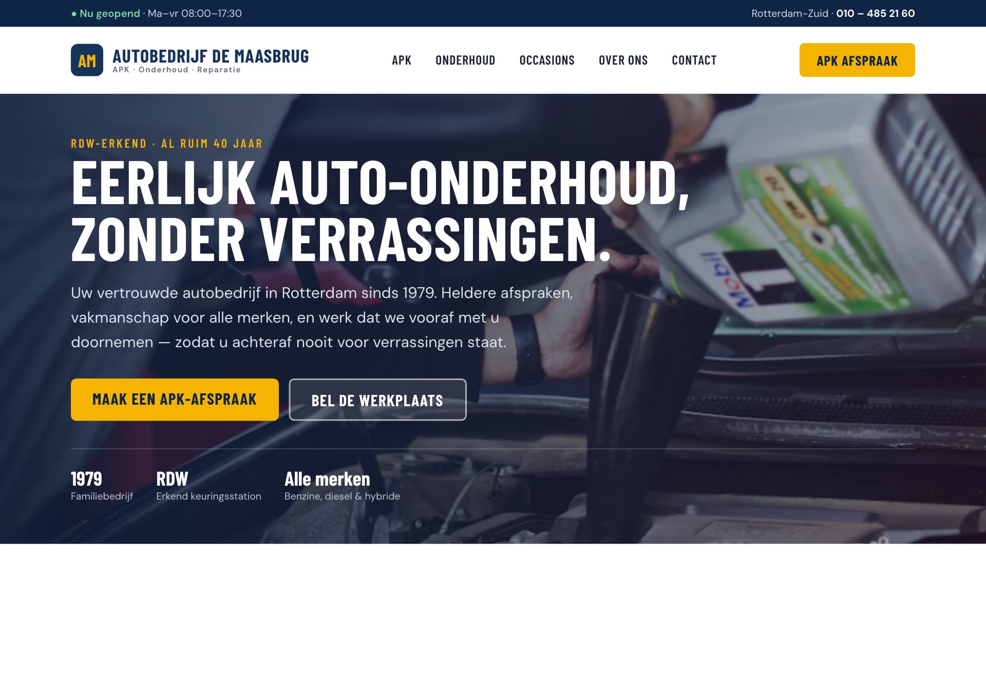 De opnieuw gebouwde autobedrijf-homepage